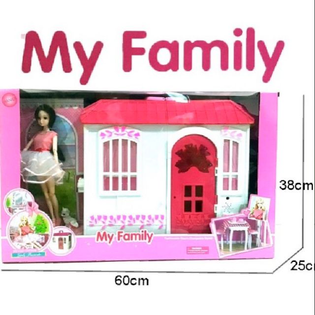 My Family House บ้านบาร์บี้ บ้านตุ๊กตา พร้อมตุ๊กตา แมวสัตว์เลี้ยง อุปกรณ์ และ เฟอร์นิเจอร์ Barbie My Family House