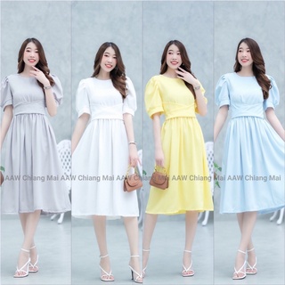 hbstation.shop เสื้อผ้าผู้หญิง Dressออกงาน สีเทา ขาว เหลือง ฟ้า พร้อมส่ง