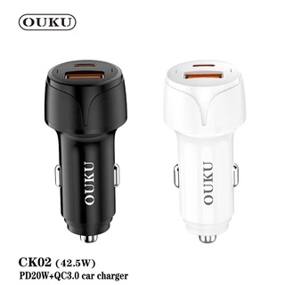 "NEW" OUKU CK02 ที่ชาร์จแบตในรถ ชาร์จเร็วr หัวชาร์จ อะแดปเตอร์ชาร์จในรถ 1ช่อง usb 22.5W+TYPE-C20W QC02 พร้อมส่ง