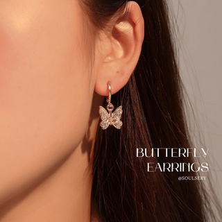 ต่างหูผีเสือ Rhinestone Butterfly Decor Earrings