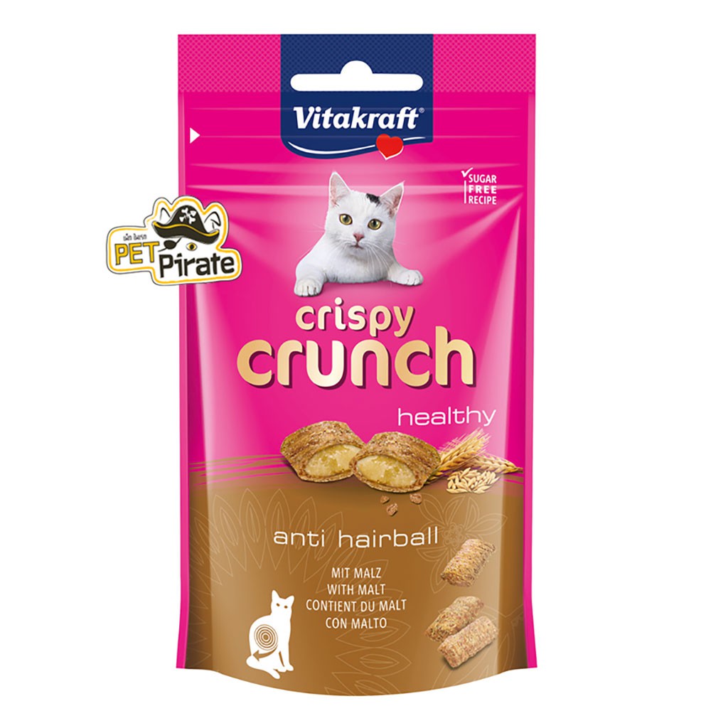 Vitakraft Crispy Crunch ขนมแมว กรอบนอกนุ่มใน สูตรไม่มีน้ำตาล หอม มีประโยชน์ ขนมแมวกินเล่น ขนมแมวฝึกแมว บรรจุ 60 กรัม