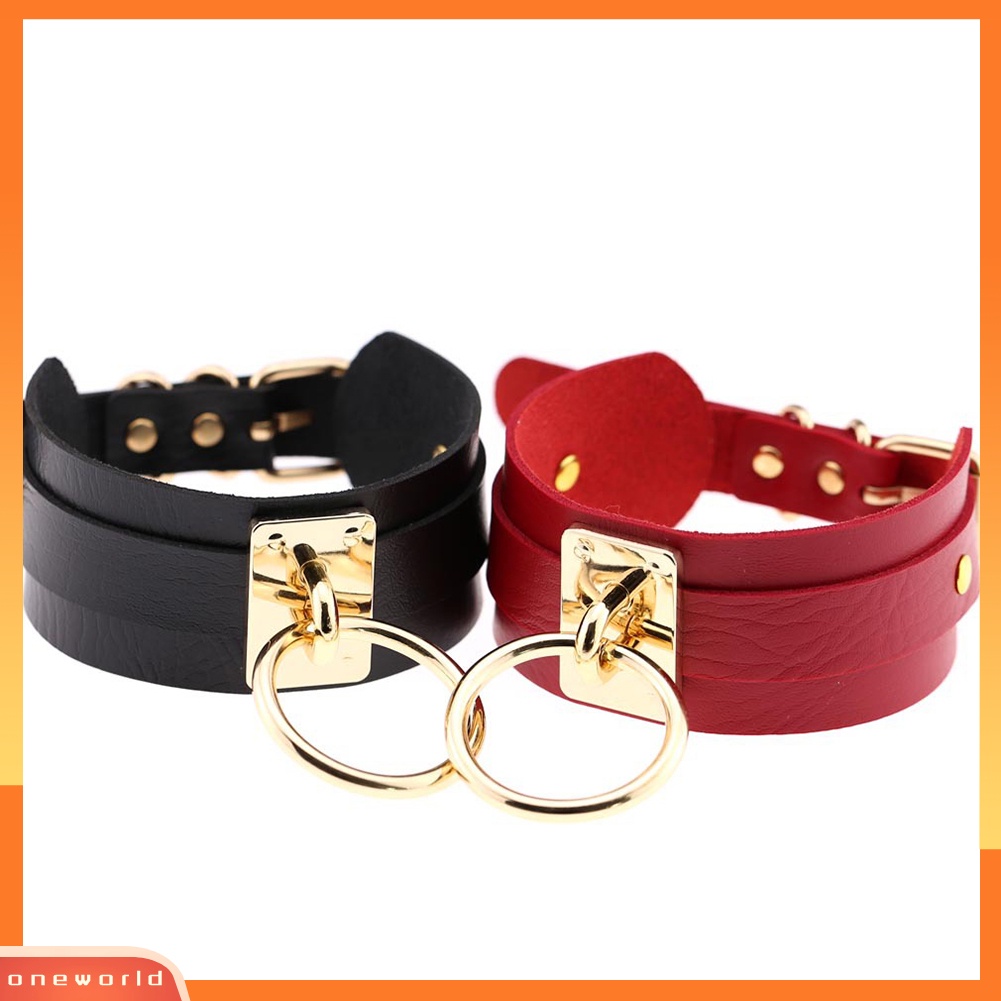 OneWorld@ O Ring Pendant Collar Faux Leather โชเกอร์  Punk Necklace