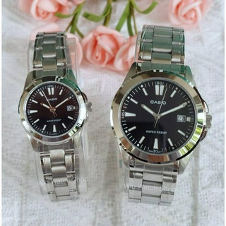 นาฬิกา Casio แท้ รุ่น MTP-1215A-1A2 , LTP-1215A-1A2 นาฬิกาคู่รัก สายสแตนเลส หน้าปัดดำ - ของแท้ 100% ประกันศูนย์ CMG 1 ปี