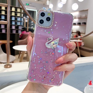 Vivo Y31 Y72 V21 V20 SE X60 X50 Pro V19 V11i Y19 Bling 3D Swan Camera Protection Soft TPU Phone Case