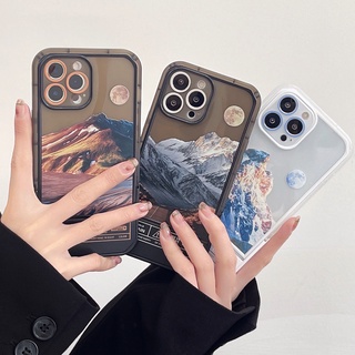 เคสโทรศัพท์มือถือแบบใส กันกระแทก ลายภูเขาหิมะ พร้อมขาตั้ง หรูหรา สําหรับ iPhone 13 12 11 Pro max xr xs max 7 8 plus