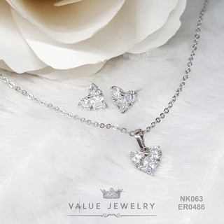 ชุดเซ็ตเครื่องประดับ หัวใจ Heart คริสตัลแท้ สร้อย สร้อยคอ ต่างหู เครื่องประดับ Valuejewelry SET004 NK063 ER0486