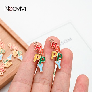 10pcs HAPPY Letter Charms ตัวอักษรที่มีสีสันหยดน้ำมันจี้เคลือบสำหรับเครื่องประดับทำ DIY พวงกุญแจสร้อยคอต่างหู Accessories