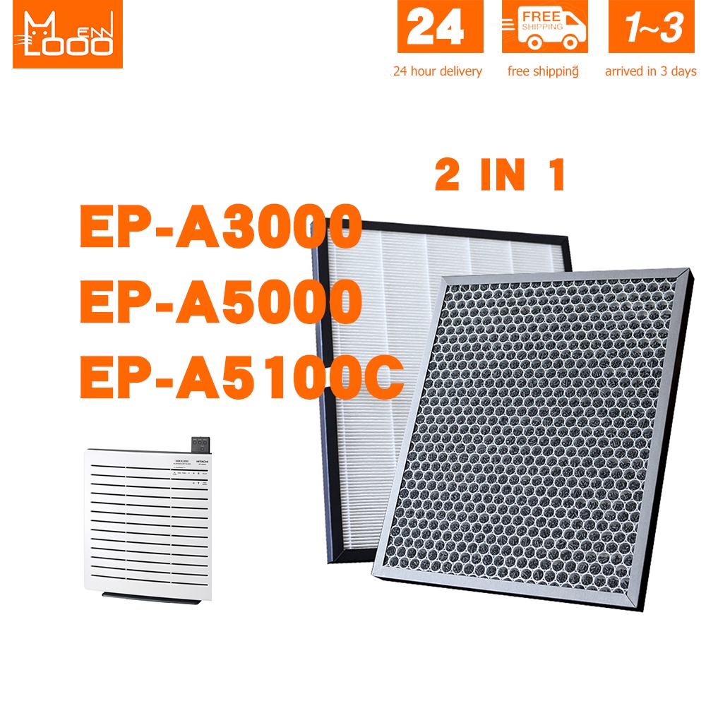 Mennlooo แผ่นกรองอากาศ HEPA สำหรับเครื่องฟอกอากาศ Hitachi (EP-A3000 EP-A5000 EP-A5100C EP-NZ50J EPF-CX40F)