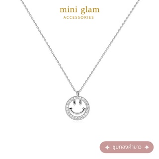 Miniglam Smiley Crystal Pendant Necklace (Silver) สร้อยคอคริสตัลสมายลี่สีเงิน ชุบทองคำขาว