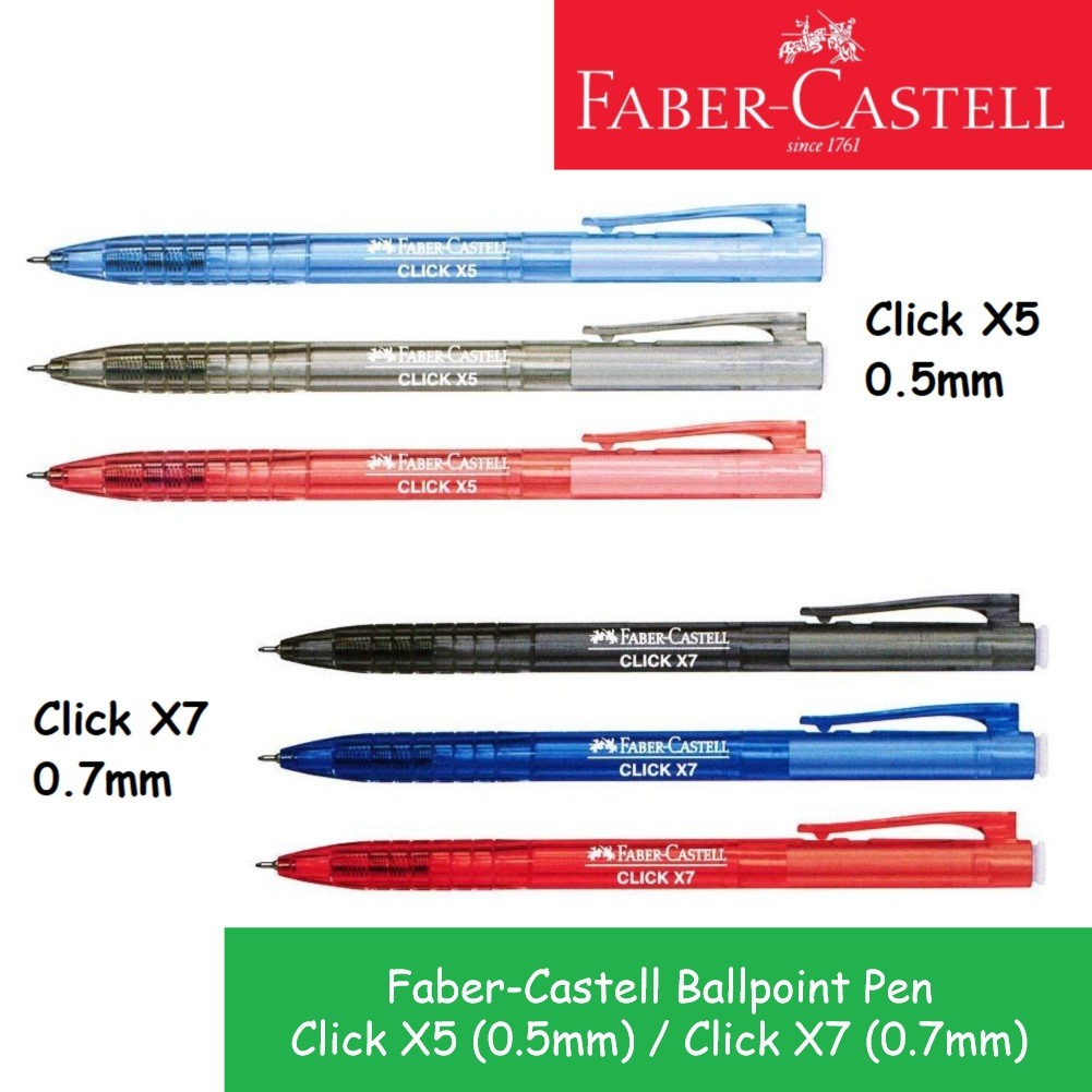 Faber Castell Ball Pen (คลิก) X5 / X7 - 0.5mm/0.7mm - 12PCS