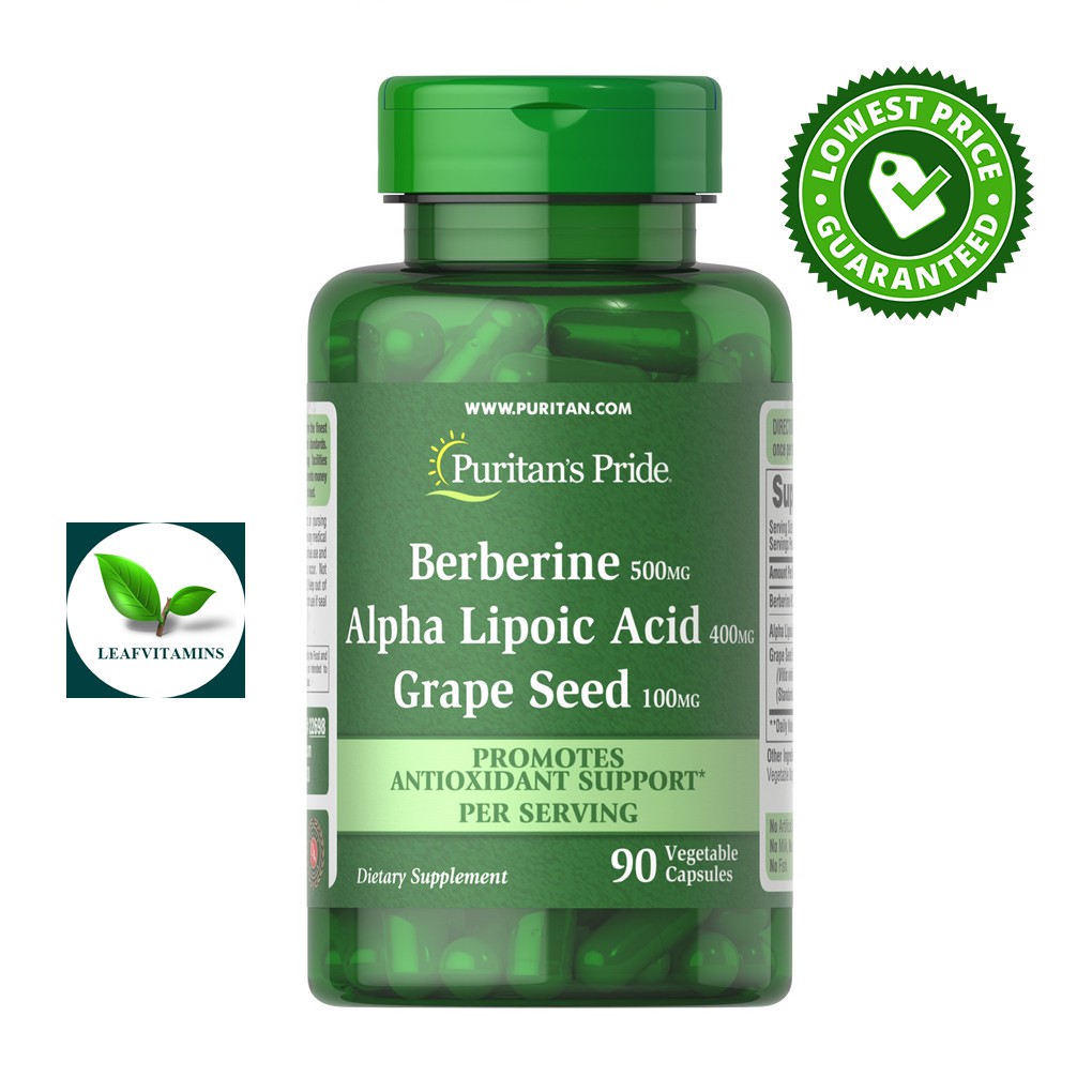 Puritan's Pride Berberine, Alpha Lipoic Acid, Grape Seed 500 mg / 400 mg / 100 mg - 90 Vegi Caps