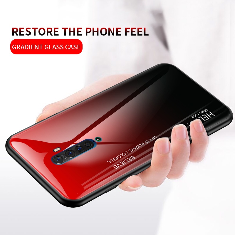 OPPO Reno 2Z 2F 2 Z ACE Phone Case Luxury Glossy Tempered Glass Back Plane Silicone Frame Hard Cover
