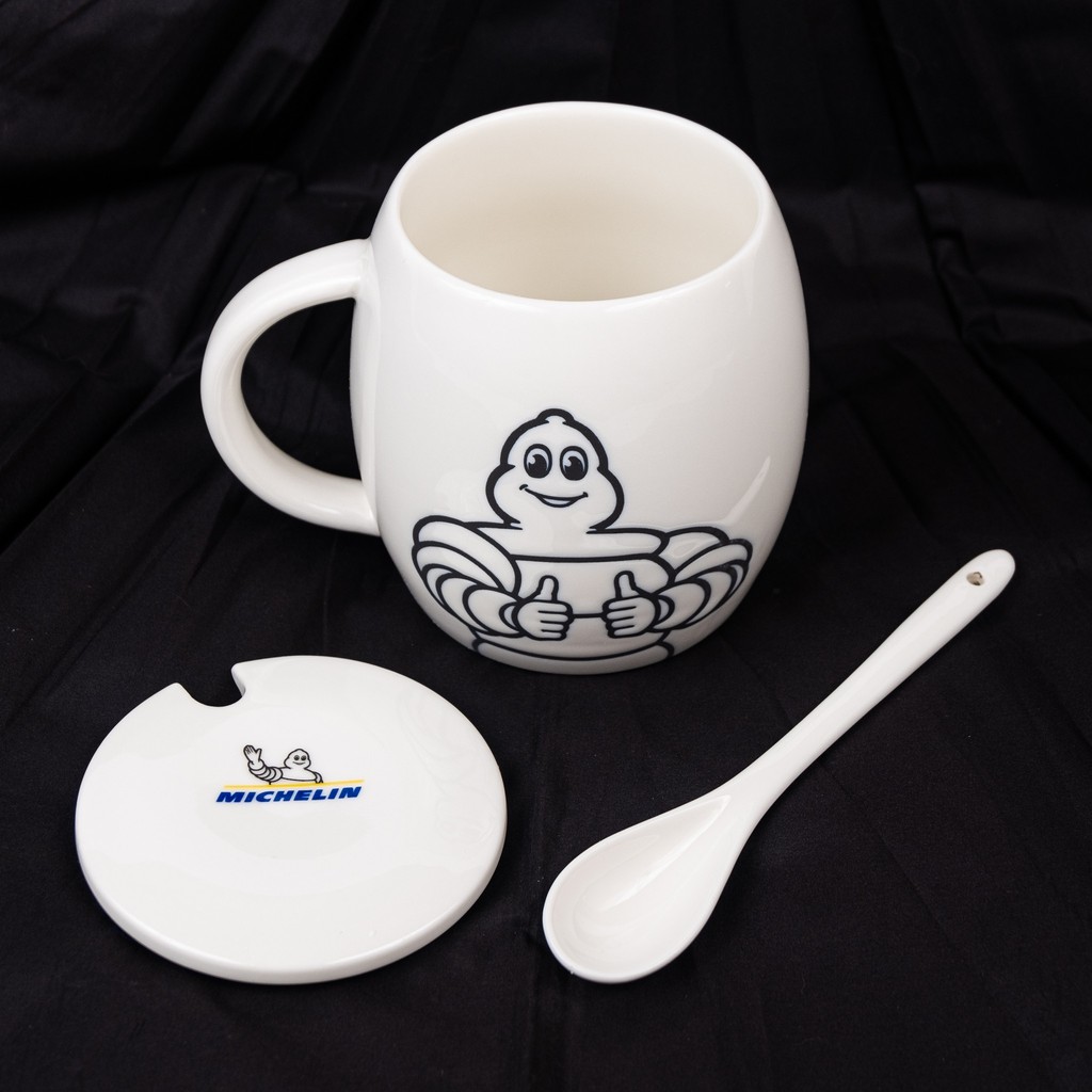 Set แก้วมัค Mug เซรามิคพร้อมช้อนและฝาปิด ลายมาสคอต Mascot Bibendum มิชลิน  (Michelin) ของแท้ | Shopee Thailand