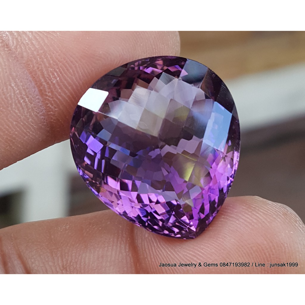 พลอย อเมทิส { Amethyst } 39.52 ct. (ผ่อน0% 10เดือน) ***#อัญมณีประจำราศีกุมภ์ -ขนาด 22.0 x 24.5 x 13.
