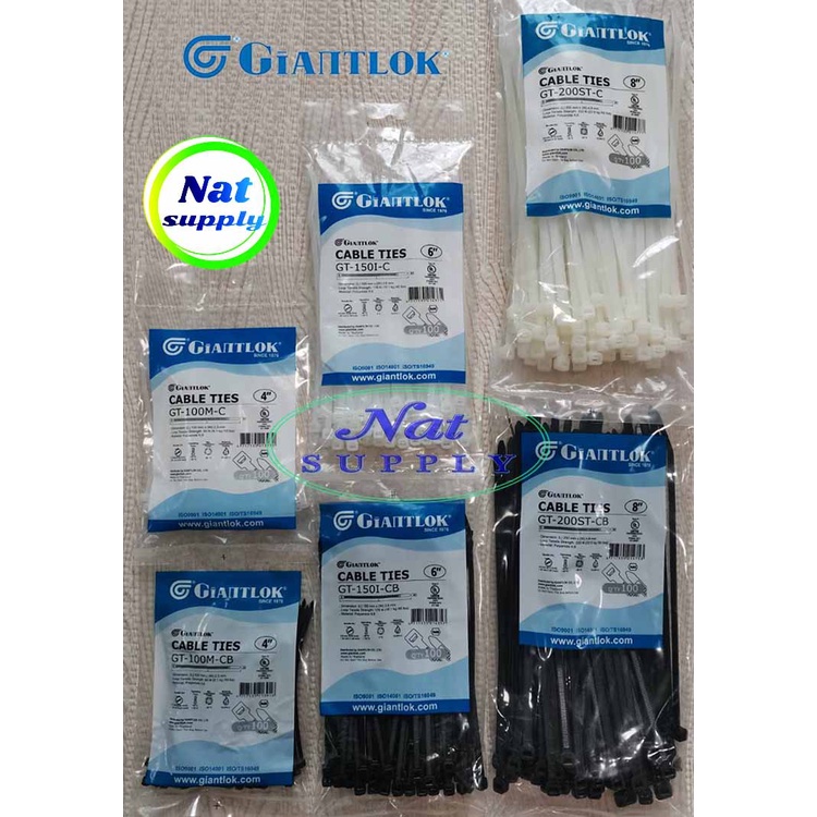 Cable Tie เคเบิ้ลไทร์ สายรัด ขนาด 4", 6", 8", 10",12" สีดำ Giantlok