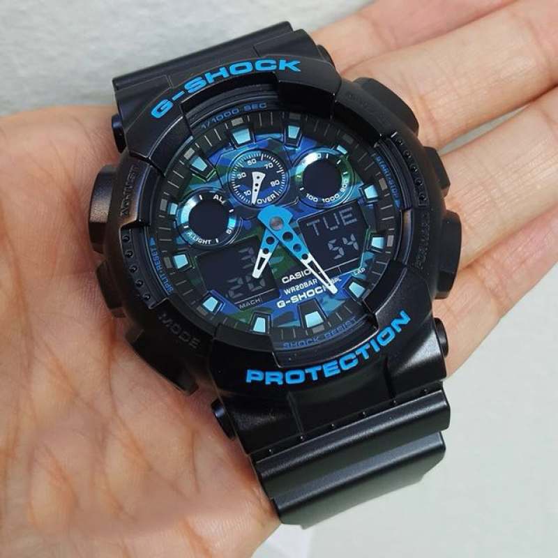 Win Watch shop นาฬิกา Casio GShock รุ่น GA100CB1ADR นาฬิกาผู้ชายสายเรซิ่น สีดำ หน้าปัดสีน้ำเงินประกั