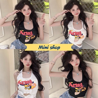 Mini Shop🌸พร้อมส่ง🌸 (7971-1) เสื้อคล้องคอไหมพรม ดีเทลลายน่ารัก ผูกเอวเบาๆ