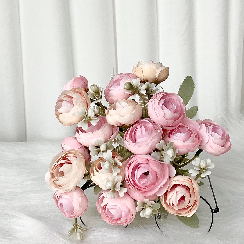 นอร์ดิก ins จําลองไฮเดรนเยียหวานชาน้อยรวมกัน 18 หัวดอกไม้ถือดอกไม้ปลอมอุปกรณ์ประกอบฉากงานแต่งงานดอกไม้ตกแต่งดอกไม้