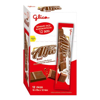 กูลิโกะ แอลฟี่ ขนมหวาน รสช็อกโกแลต 15 กรัม (12 ซอง) Glico Luffy Chocolate Candy 15 grams (12 sachets)