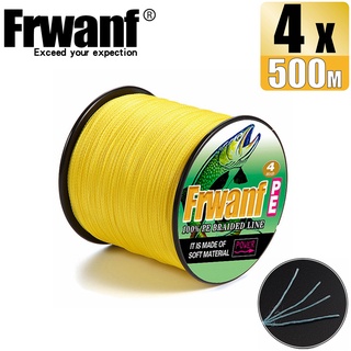 Frwanf สายเอ็นตกปลา PE แบบถัก ทนทาน สีเหลือง 4 เส้น 500 เมตร