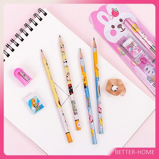 ชุดเครื่องเขียนดินสอลายการ์ตูนน่ารัก 4 ชิ้น กล่องดินสอ เครื่องเขียนราคาถู Cartoon Stationery Set