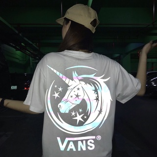 Vans เสื้อแจ็กเก็ตแขนสั้น ผ้าฝ้าย พิมพ์ลายยูนิคอร์น เรืองแสง สไตล์เกาหลี สําหรับผู้ชาย และผู้หญิง