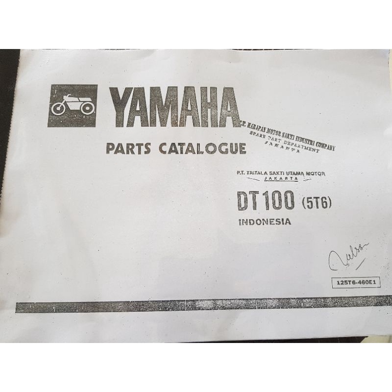 หนังสืออะไหล่แคตตาล็อก Yamaha Dt100 Dt 100 หายาก