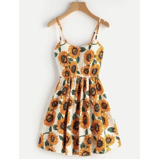 SHEIN [Ct.55] Sunflower Print Crisscross Cami Mini Dress