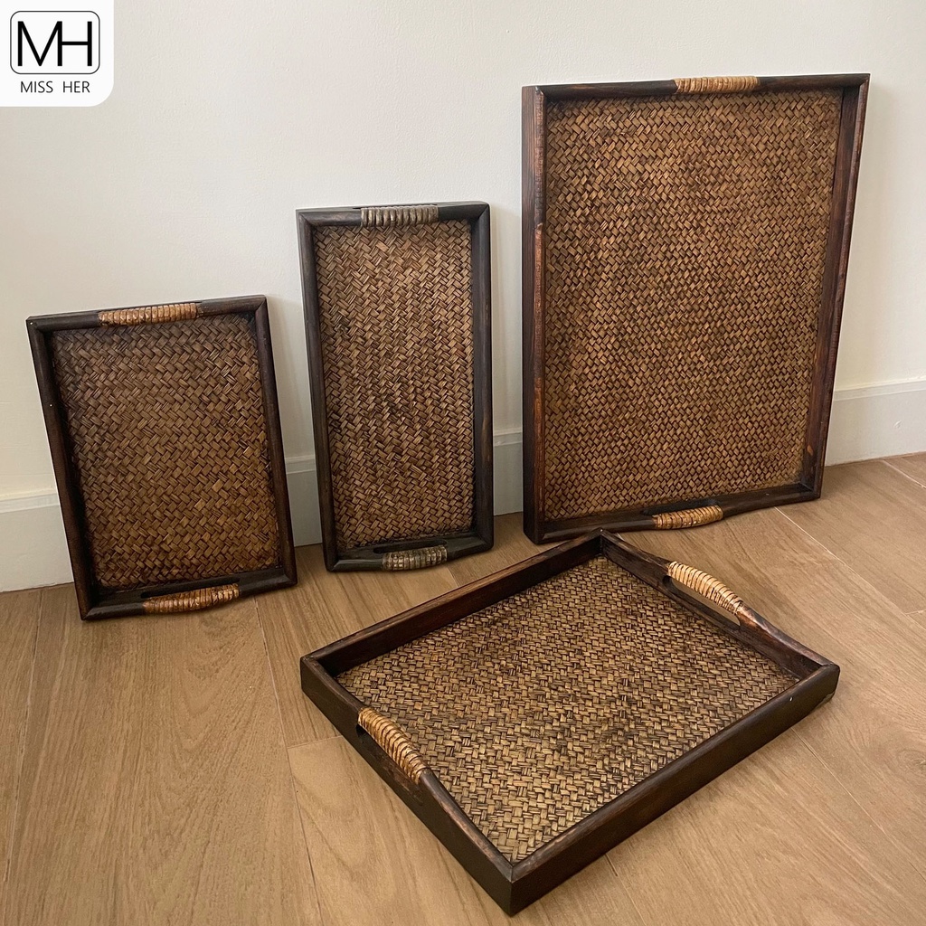 ถาดเสิร์ฟไม้สาน รุ่นหูโค้ง