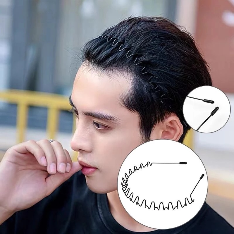 1 ชิ้น สร้างสรรค์ ไม่ลื่น โลหะสีดํา เกลียว ที่คาดผม หยัก ผู้ชาย ยืดหยุ่น กีฬากลางแจ้ง ที่คาดผม อุปกรณ์ผม