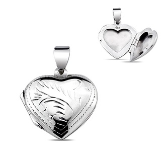 Silver thai Silver Plain Leaf Heart Shaped Lockets Pendant จี้หัวใจลายใบไม้ใส่ได้ทั้งเด็กและผู้ใหญ่