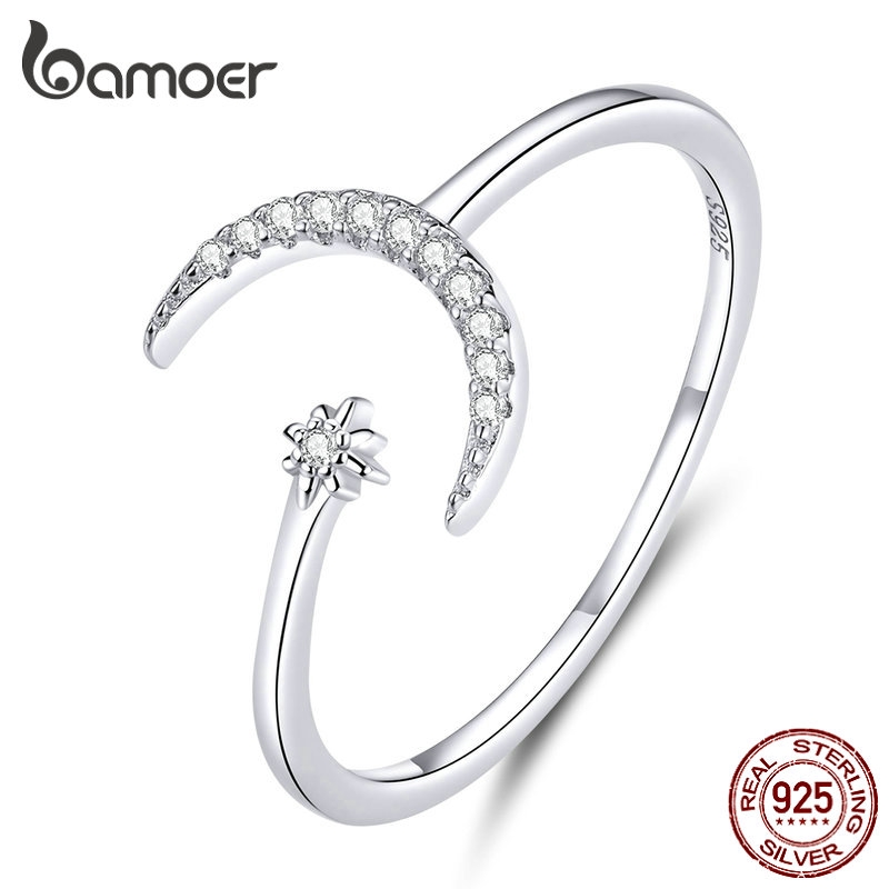 Bamoer 925 แฟชั่นแหวนดวงจันทร์สีเงิน