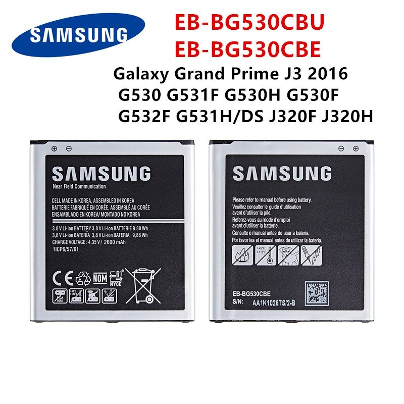 SAMSUNG Original EB-BG530CBU EB-BG530CBE แบตเตอรี่2600MAh สำหรับ Samsung Galaxy Grand Prime J3 2016 