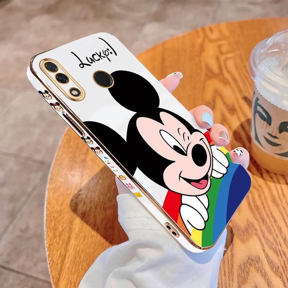 สําหรับ Huawei Nova 5i 3i 3 4 3E 4E การ์ตูนมิกกี้เมาส์ สี่เหลี่ยม เคสเคลือบ หรูหรา เคสโทรศัพท์ TPU นิ่ม