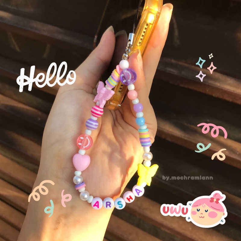 HP GANTUNGAN CUTE PASTEL PHONE STRAP WITH NAME / CUTE PHONE HANGER / PHONE CASE / PHONE STRAP / PAST