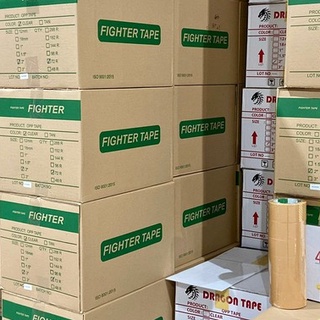 เทปขุ่น/ใส 2”นิ้ว [1 กล่อง Fighter/Stick ถูกสุดในไทย] 72 ม้วน 43 Mic ไมครอน 100 หลา 1 ลัง Pack 72 Brown OPP TAPE เทปกาว