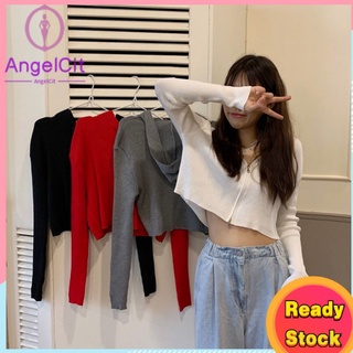 Angelcity※ เสื้อคาร์ดิแกนถัก กระดุมแถวเดียว สไตล์เกาหลี วินเทจ สําหรับกล้อง Pandigan