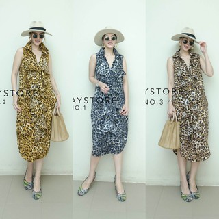 เดรสแขนกุดลายเสือแต้มสีทองสวยมาก