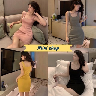 Mini shop🌸พร้อมส่ง🌸 (80037) ชุดเดรสสายเดี่ยวสีพื้น ใส่สบายผ้านิ่มเรียบๆดูหรูดูแพง -C