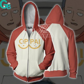 เสื้อแจ็คเก็ตแขนยาวมีซิปพิมพ์ลาย Anime ONE PUNCH-MAN Saitama oppai