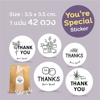 สติ๊กเกอร์ขอบคุณ วงกลม 56 ดวง/แผ่น 🌈 Sticker Thank You, สติ๊กเกอร์กระดาษเนื้อมันเงา, Sticker Youre Special