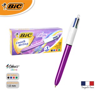 [Official Store] BIC บิ๊ก ปากกา 4 Colours Shine ปากกาลูกลื่น น้ำหมึก4in1 หัวปากกา 1.0 mm.(Purple) จำนวน 12 ด้าม