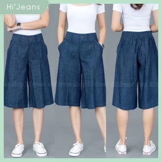 กางเกง 4 ส่วนยีนส์เทียมสลาฟเนื้อผ้านิ่มไม่หนาใส่สบาย ตีเกล็ดด้านหน้า ถักเปียขอบกระเป๋ากางเกง ใส่สบาย