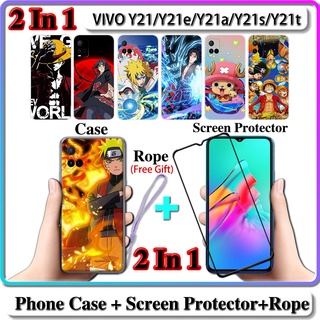 2 IN 1 เคส VIVO Y21 Y21e Y21a Y21s Y21t เคส พร้อมกระจกนิรภัย โค้ง เซรามิก ป้องกันหน้าจอ นารูโตะ และ One Piece