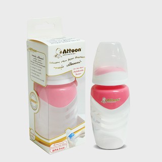 Thaiken ขวดนมซิลิโคนแบบนุ่ม 4oz ATTOON Silicone New Born Premium สีชมพู101902