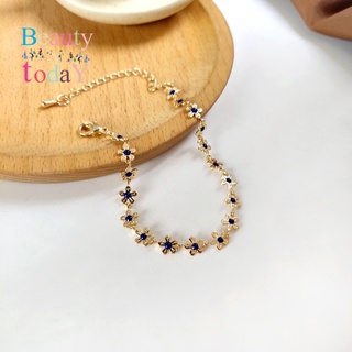 ※Ready Stock※ สร้อยข้อมือโลหะผสมทองลายดอกไม้ปรับได้สําหรับผู้หญิง