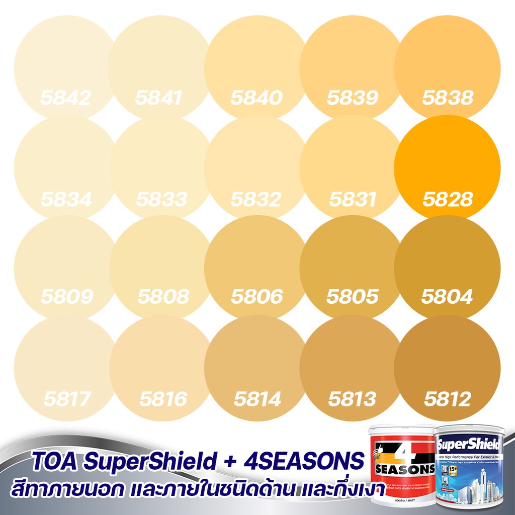 TOA สีภายนอก+ภายใน  สีเหลือง อมส้ม 1L  สีทาบ้าน สีน้ำ  สีอะครีลิค สีทาภายนอกและภายใน เนื้อสีแน่น สีคุณภาพ กันร้อนเยี่ยม