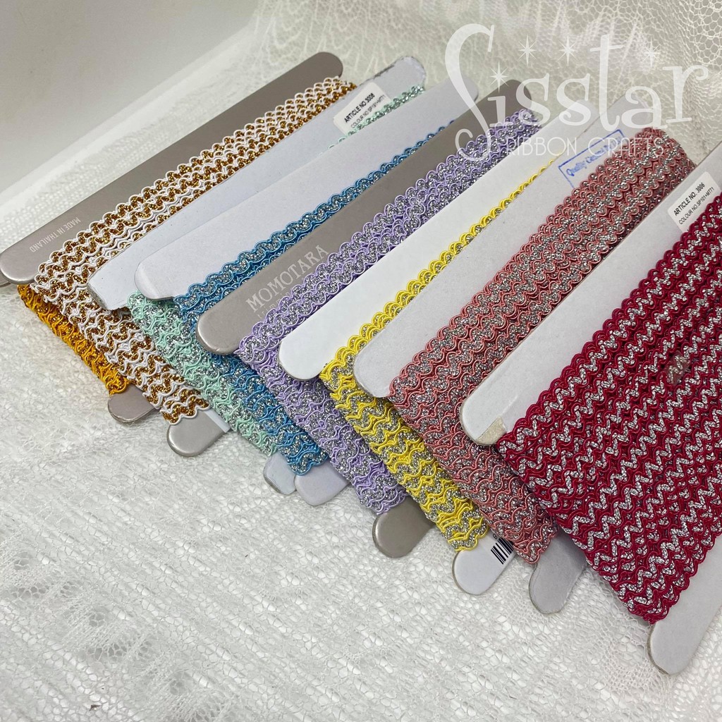 ริบบิ้นลูกไม้ เทปทอ Knit เทปทอ Knit ลายโค้ง ขนาด 7 MM. 3 หลา