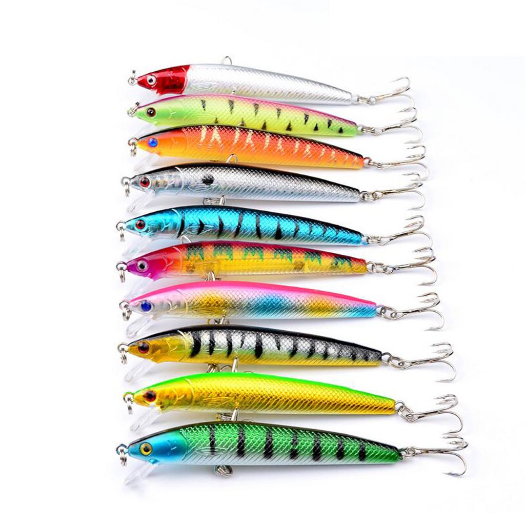 20x Fishing Lures Crankbaits Treble Hooks Tackle Bass Minnow w// Fishing Rod Pole