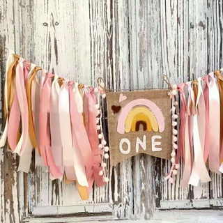 Sc ธีมสีรุ้ง 1st Birthday High Chair for Banner Boho Kids Birthday Party Highchair สําหรับตกแต่งวันเกิด